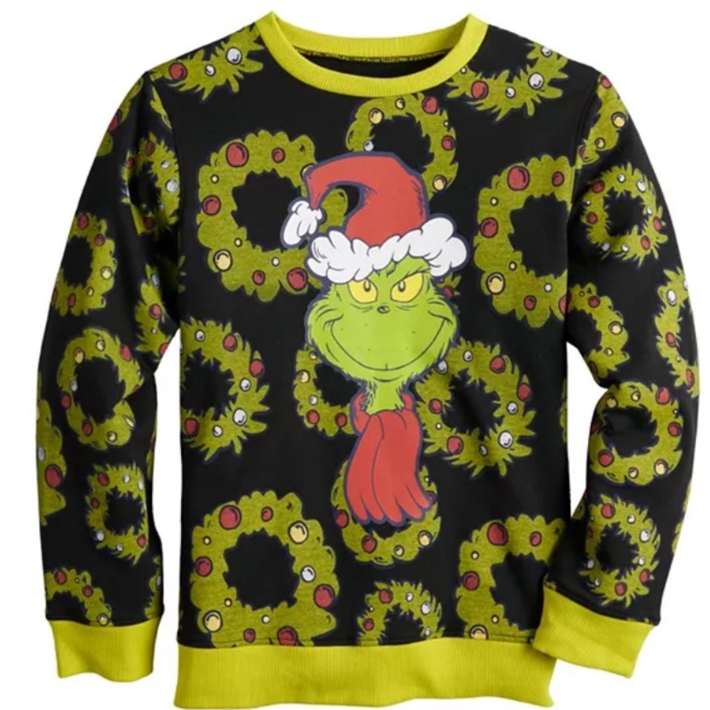 Dr. Seuss Grinch Black and Green Kids Sweater